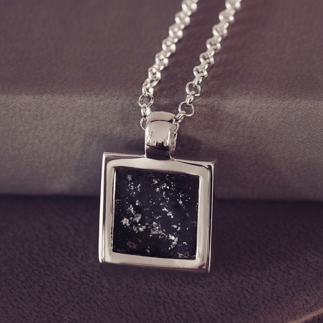 Cremation Ashes Square Pendant Necklace Black