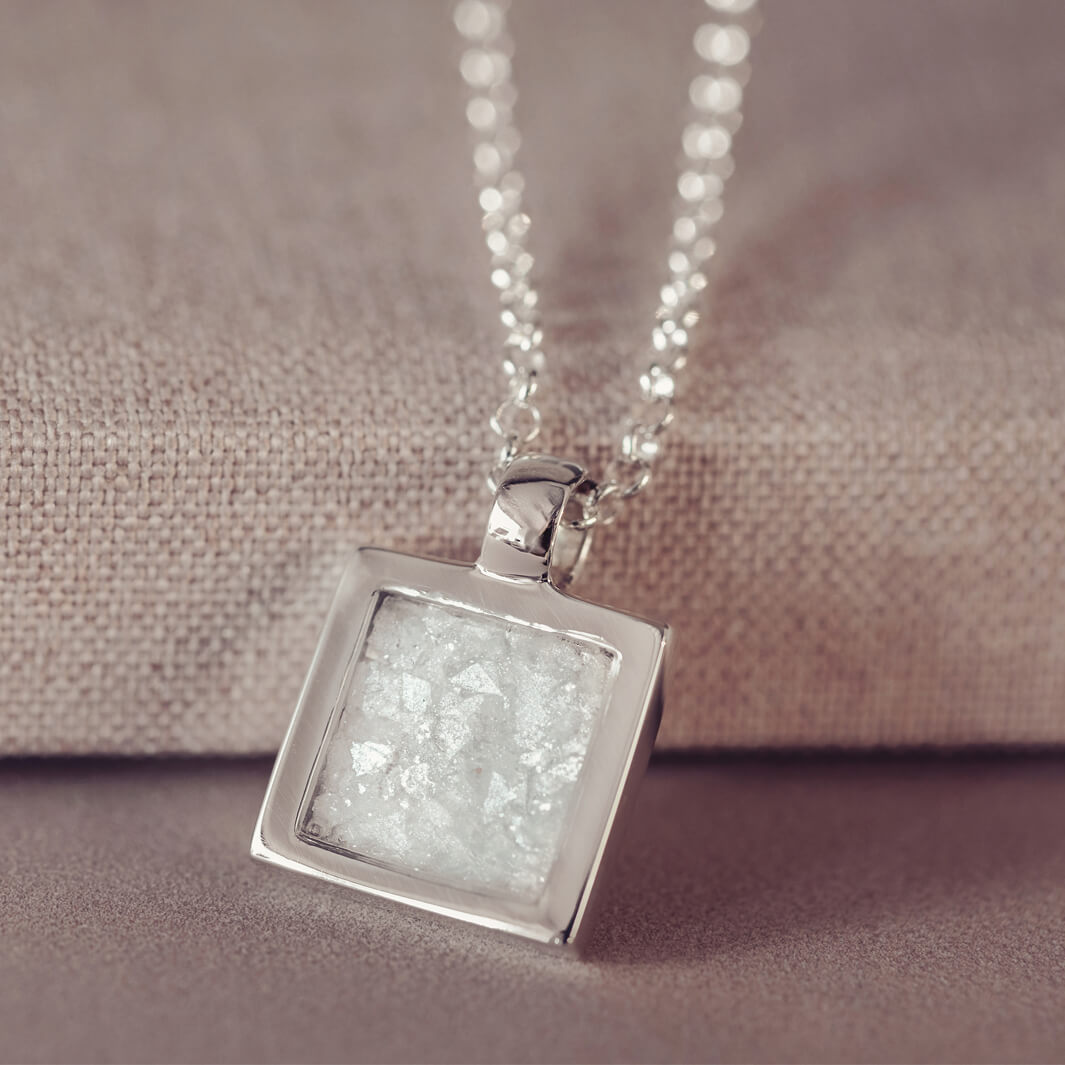 Cremation Ashes Square Pendant Necklace Clear