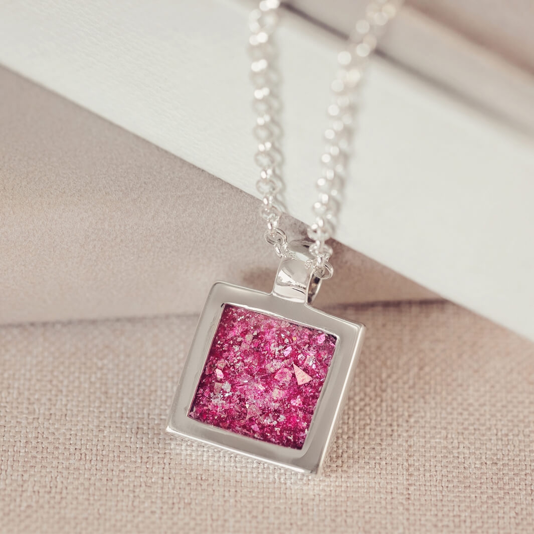 Cremation Ashes Square Pendant Necklace Pink