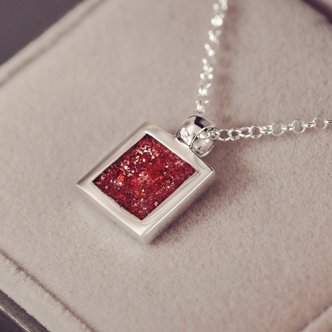 Cremation Ashes Square Pendant Necklace Red