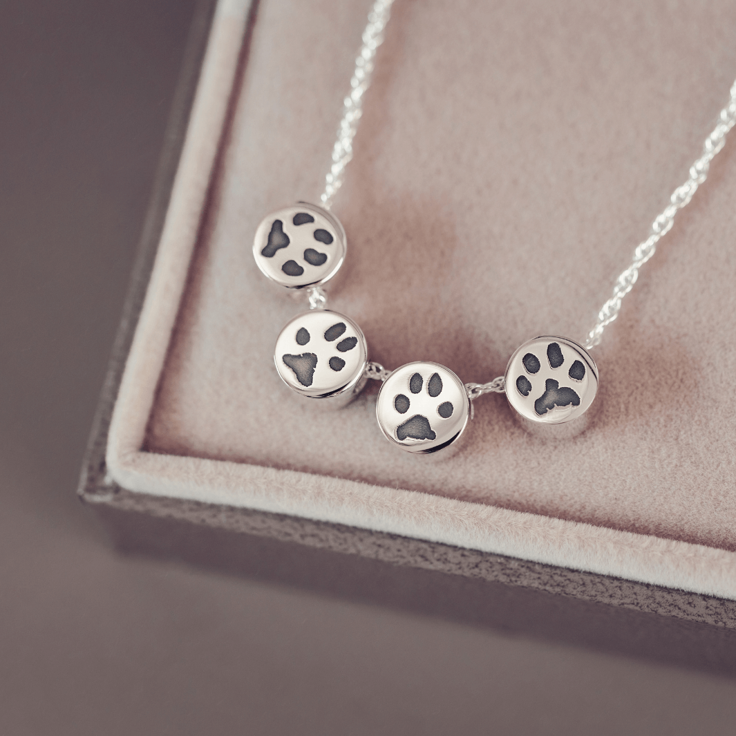 Family Necklace, Four Pawprint Charms