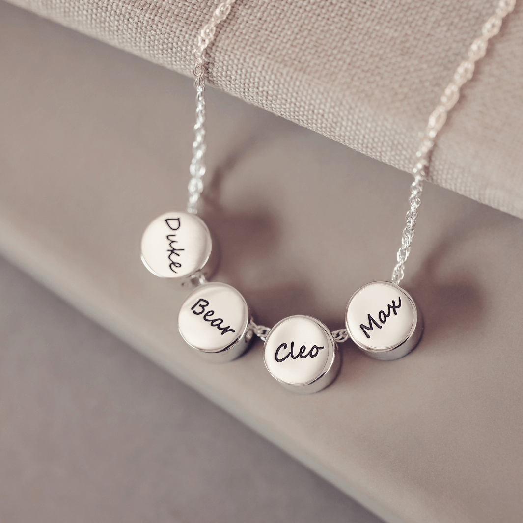 Family Necklace, Four Pawprint Charms