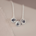 Family Necklace, Three Handprint or Footprint Charms