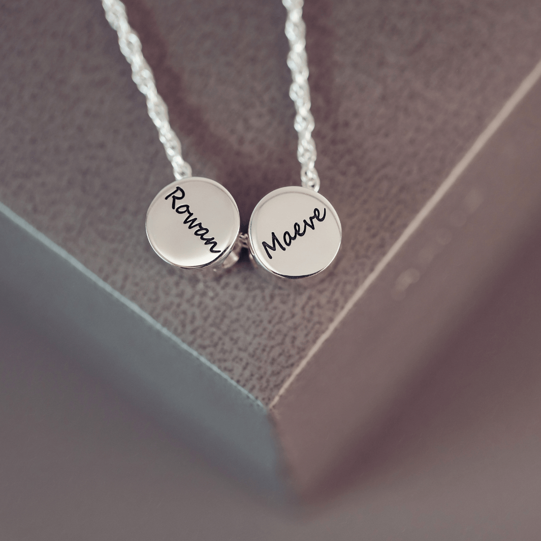 Family Necklace, Two Handprint or Footprint Charms