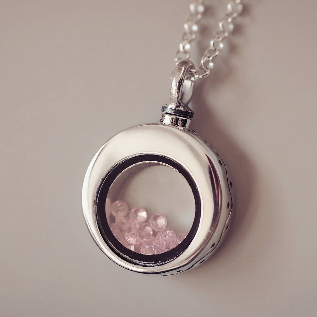 Floating Crystal Round Ashes Urn Necklace