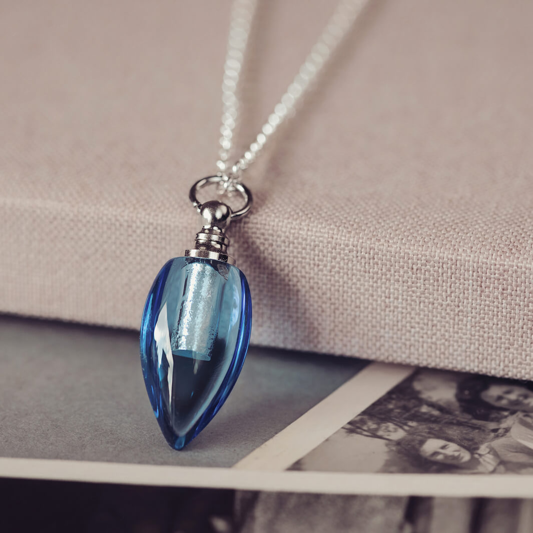 Glass Ashes Blue Waterdrop Necklace