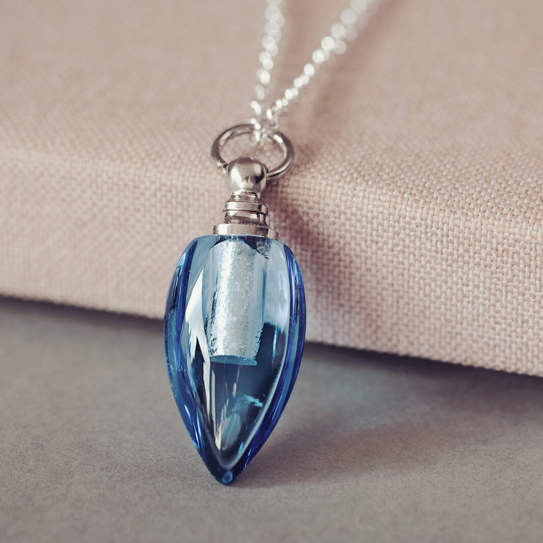 Glass Ashes Blue Waterdrop Necklace