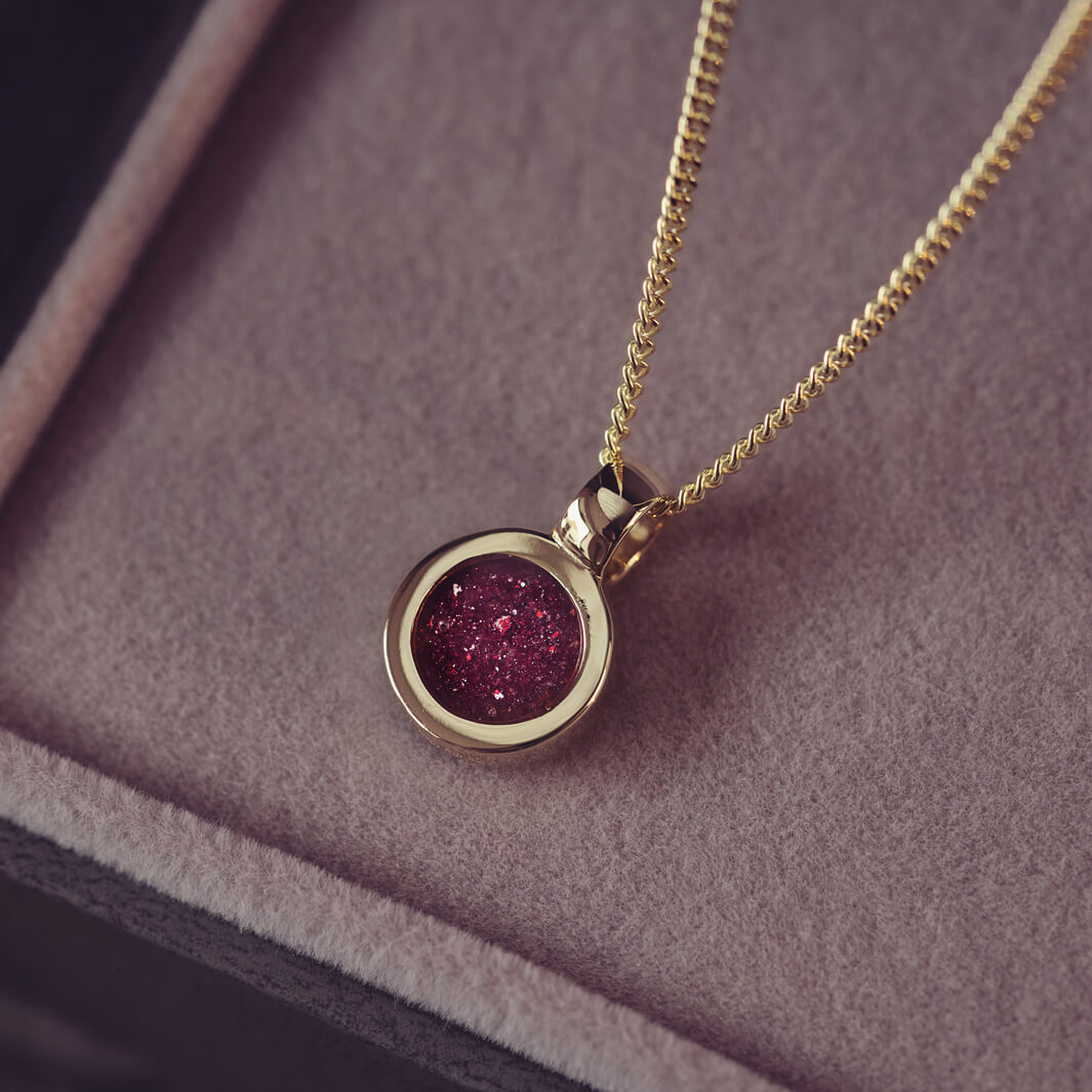 Gold Cremation Ashes Small Round Necklace