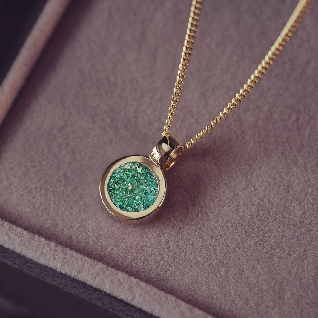 Gold Cremation Ashes Small Round Necklace