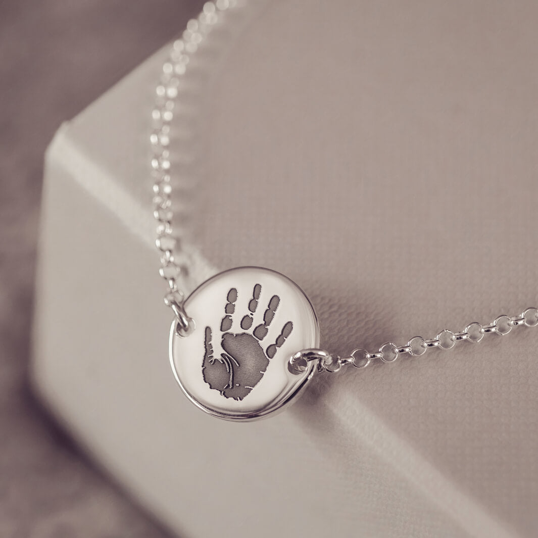 Handprint or Footprint Round Chain Bracelet, One Print and Name