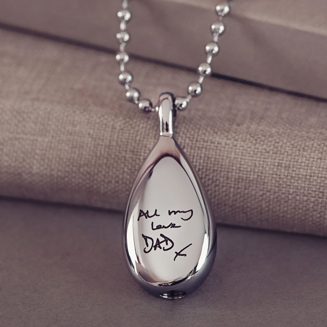 Handwriting Teardrop Cremation Urn Necklace