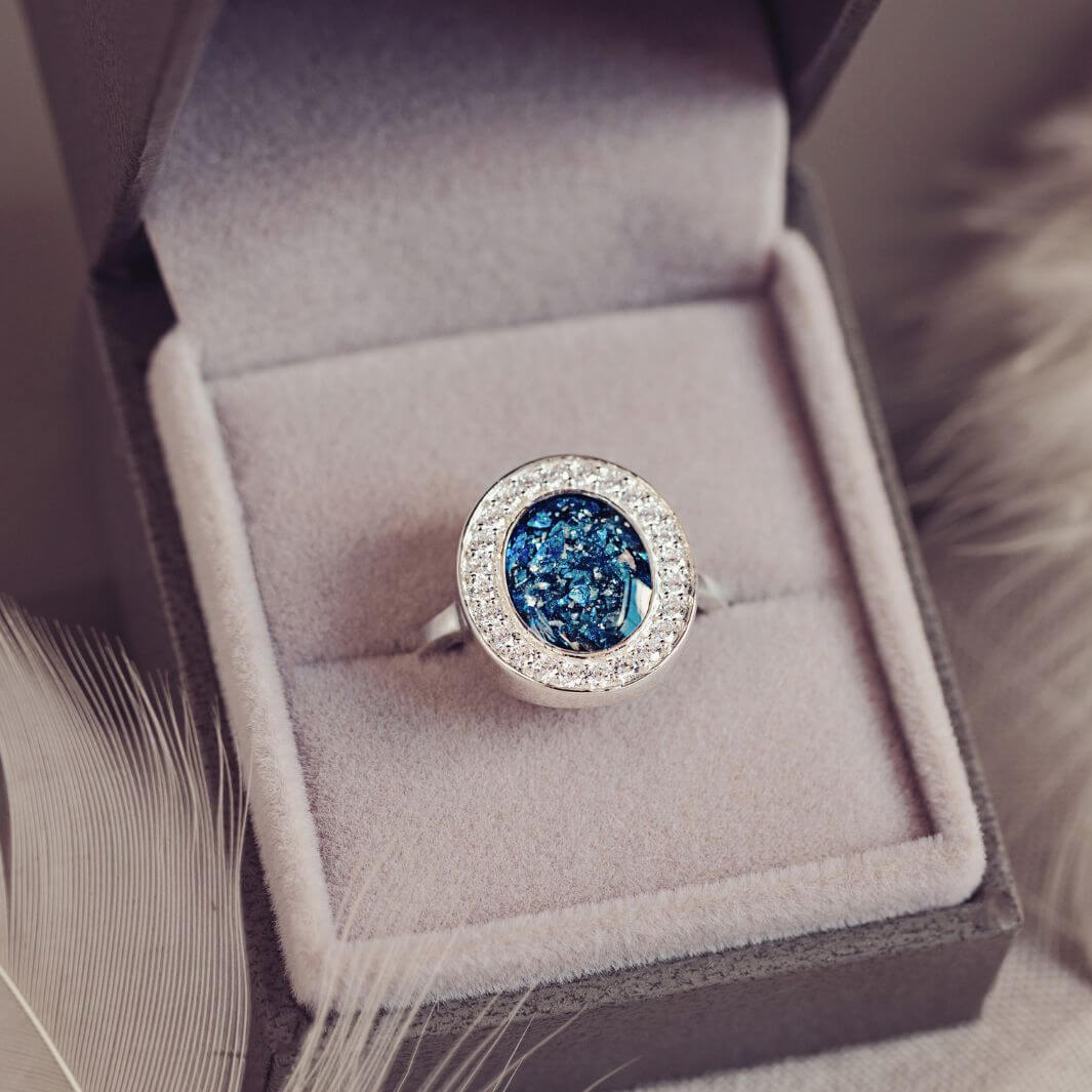 Memorial Ashes Oval Sparkle Ring Blue