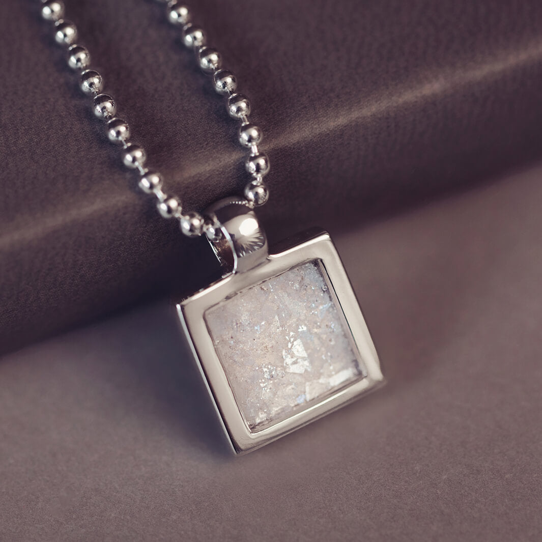 Mens Cremation Ashes Square Pendant Necklace