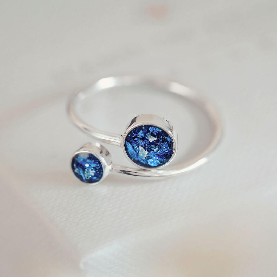 Womens Cremation Ashes Adjustable Ring Blue