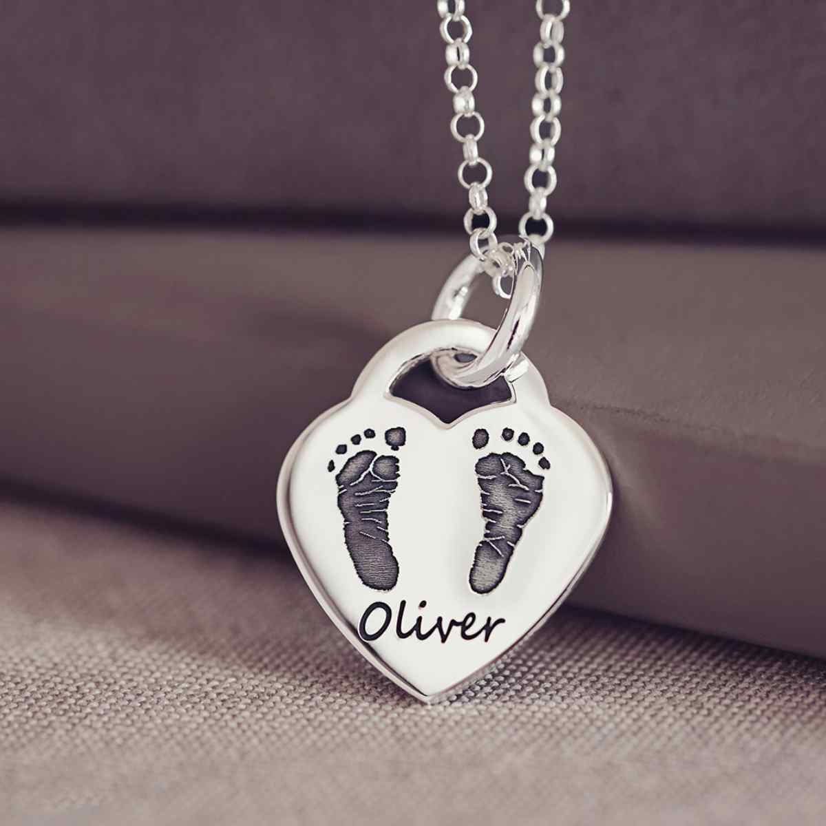 Heart Necklace with Child Footprints