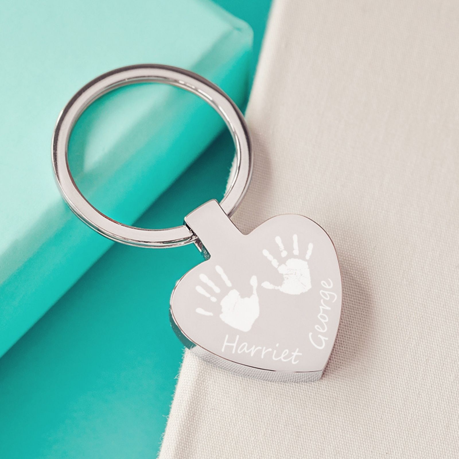 Handprint Or Footprint Heart Keyring, Two Prints And Two Names Keyrings Handonheartjewellery