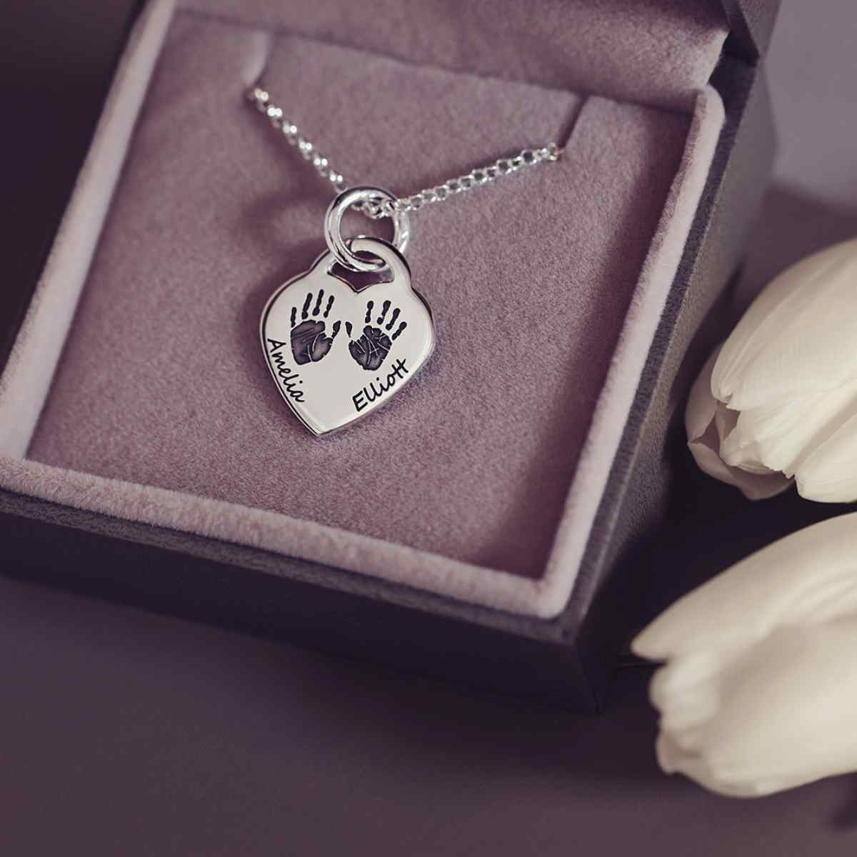 Heart Necklace with Child Handprints