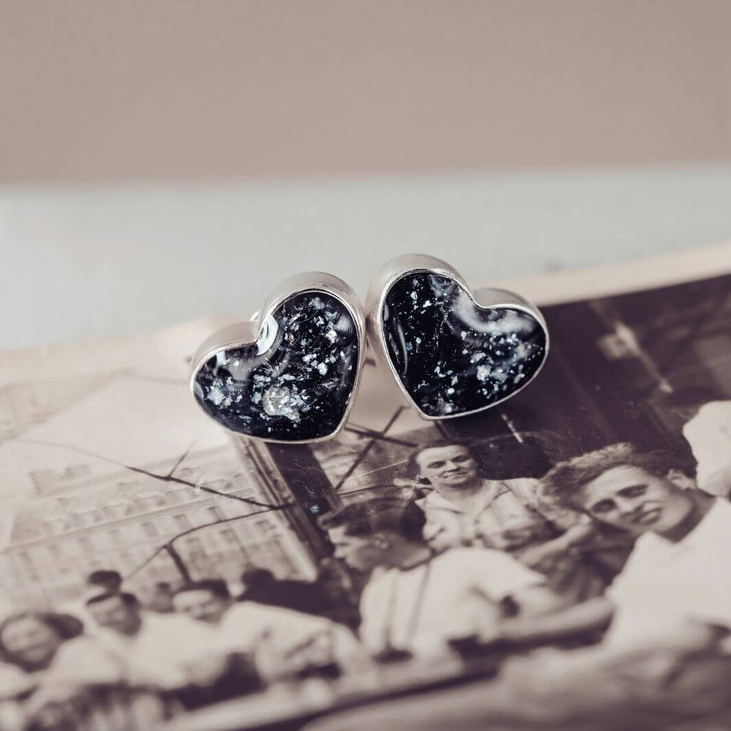 Memorial Ashes Heart Cremation Earrings Black