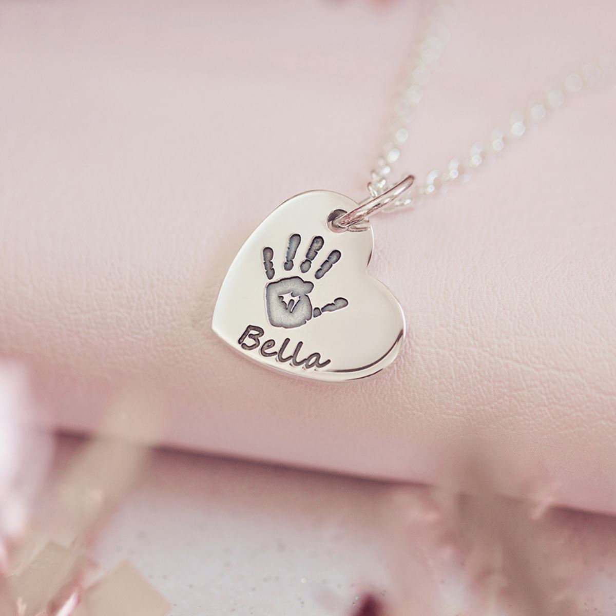 Handprint Or Footprint Small Heart Necklace, One Print And Name Necklace Handonheartjewellery