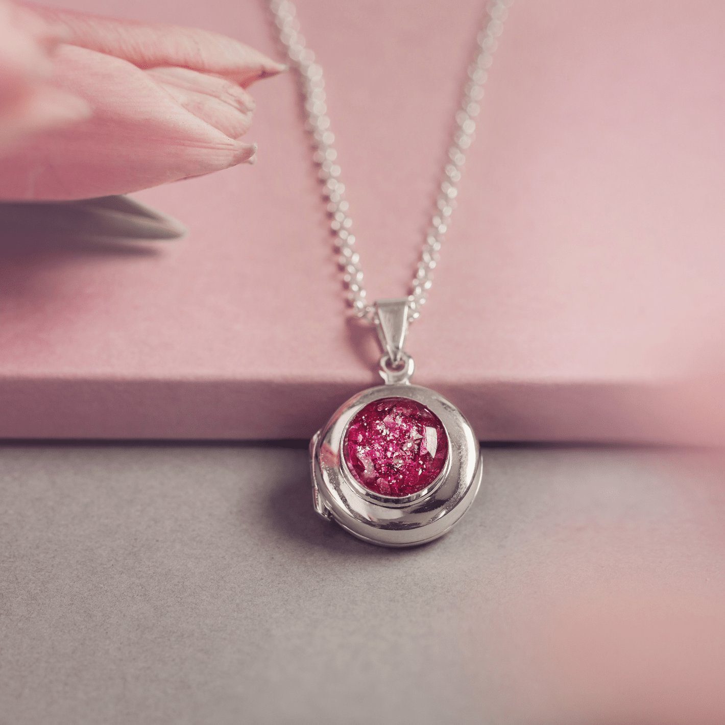 Memorial Ashes Round Locket Necklace Hand on Heart Jewellery