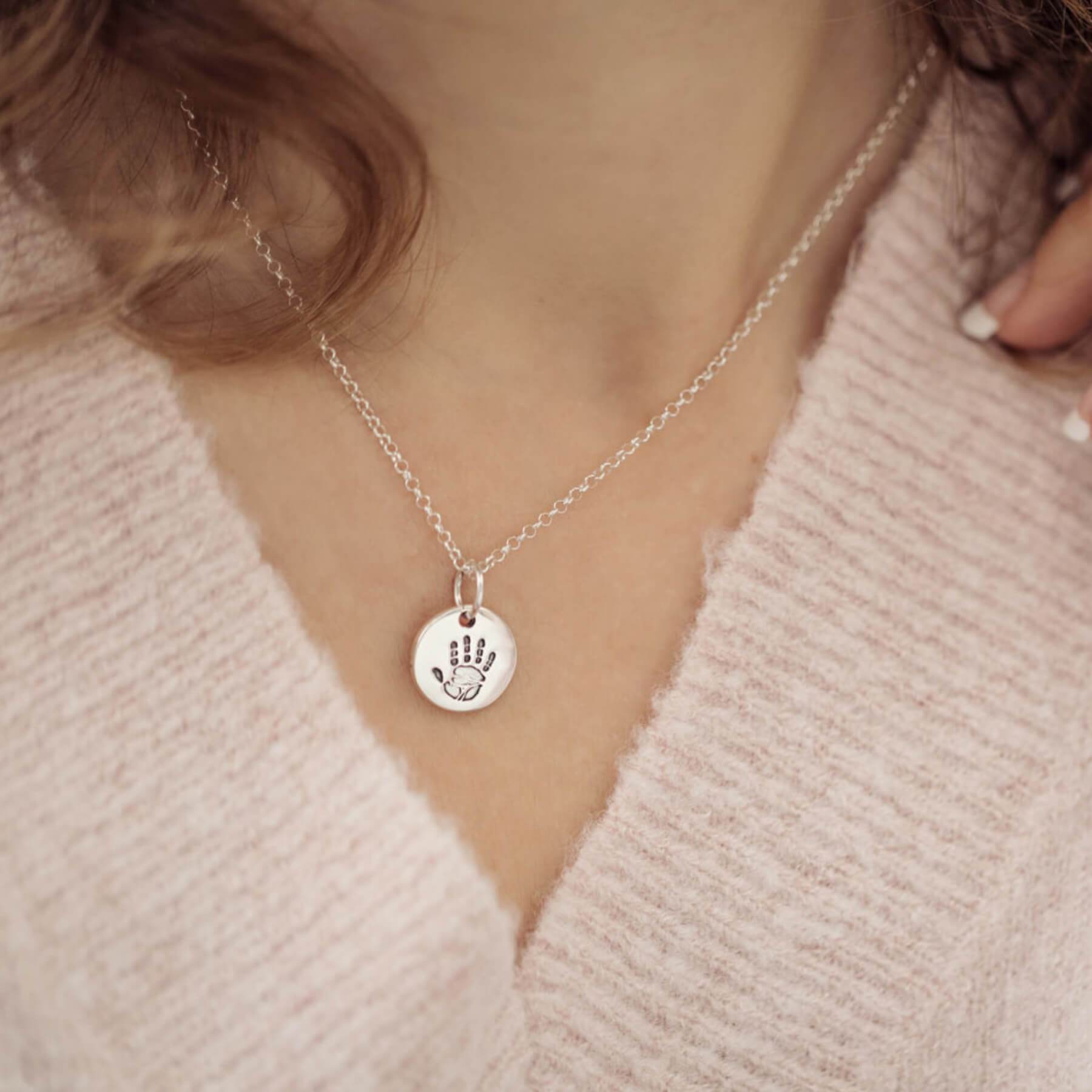 Handprint Or Footprint Round Charm Necklace, One Charm Necklace Handonheartjewellery