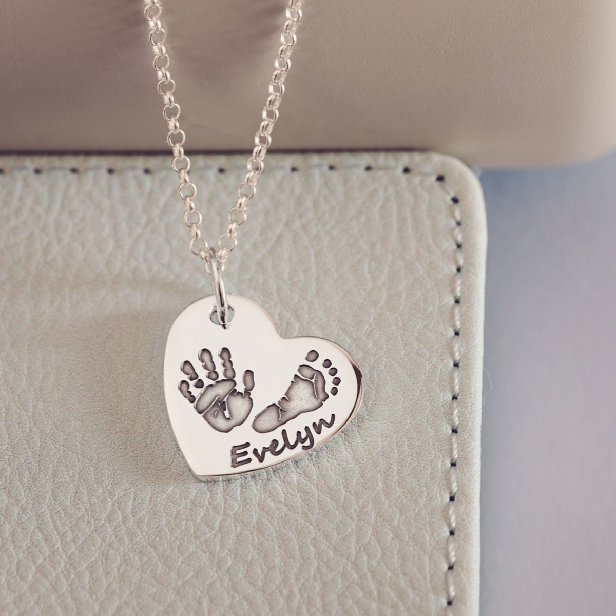 Handprint Or Footprint Large Heart Necklace, Two Prints And One Name Necklace Handonheartjewellery