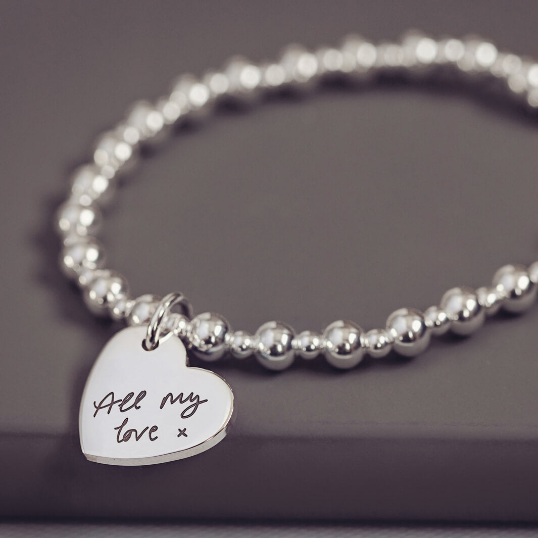 handwriting silver charm bracelet