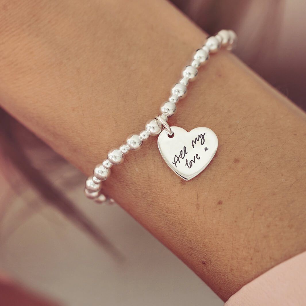 handwriting silver charm bracelet