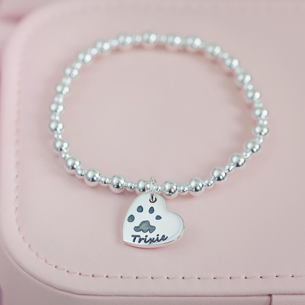 paw print silver charm bracelet