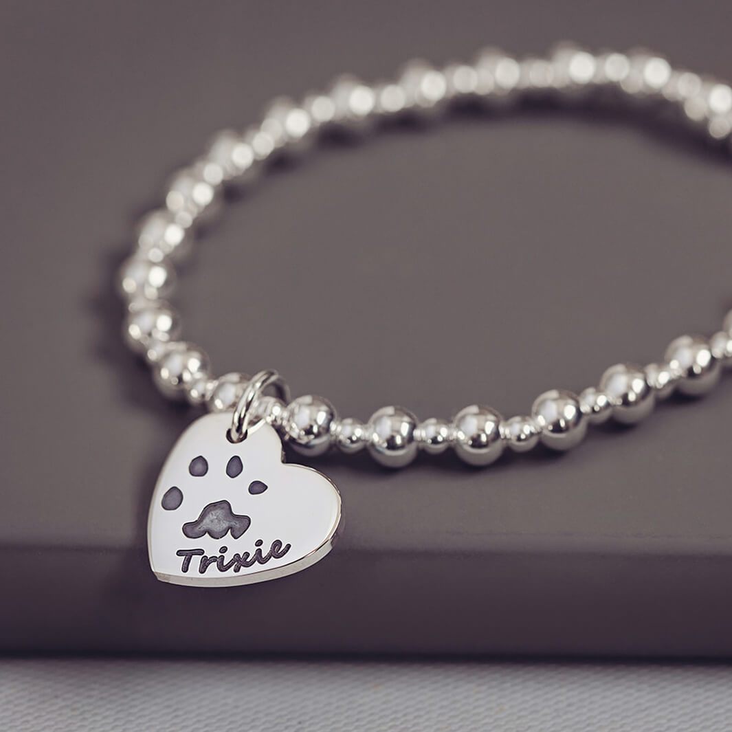 paw print silver charm bracelet